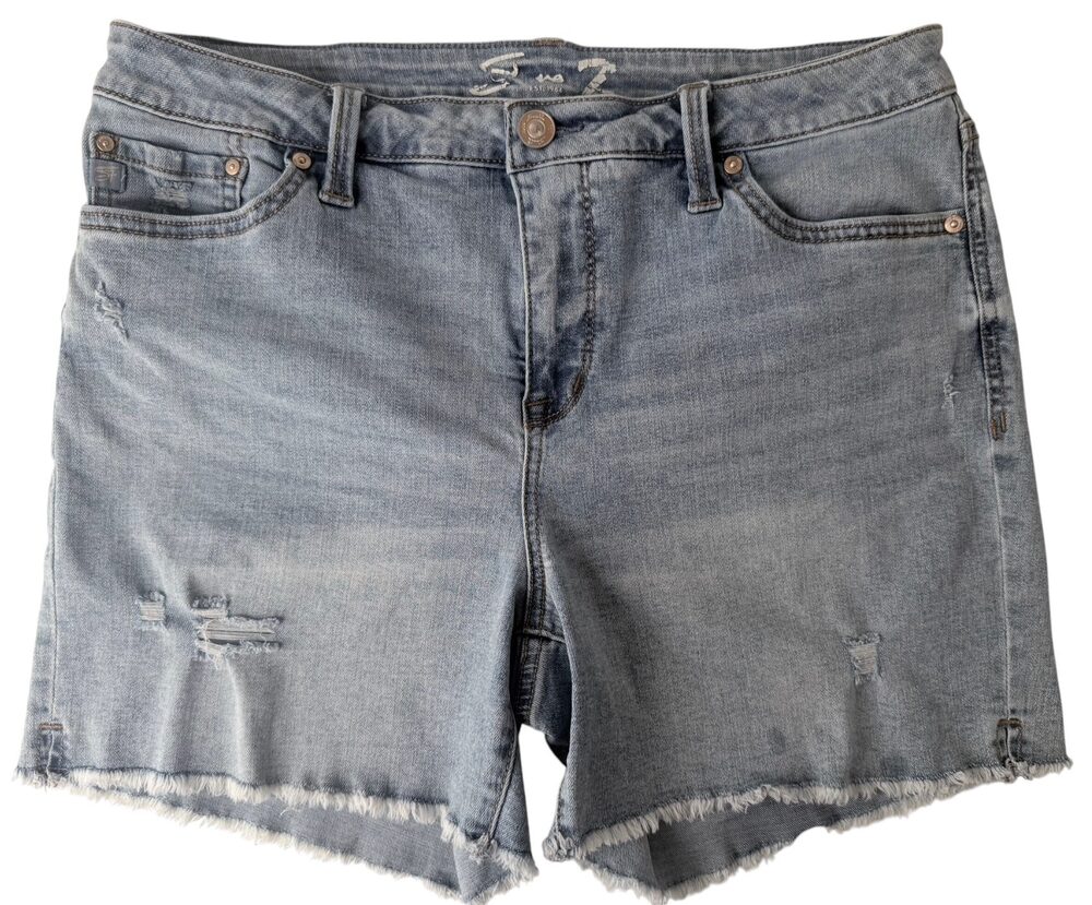 Seven7 Distressed Denim Shorts Women's 10 Light Blue Cotton Blend Raw Frayed Hem